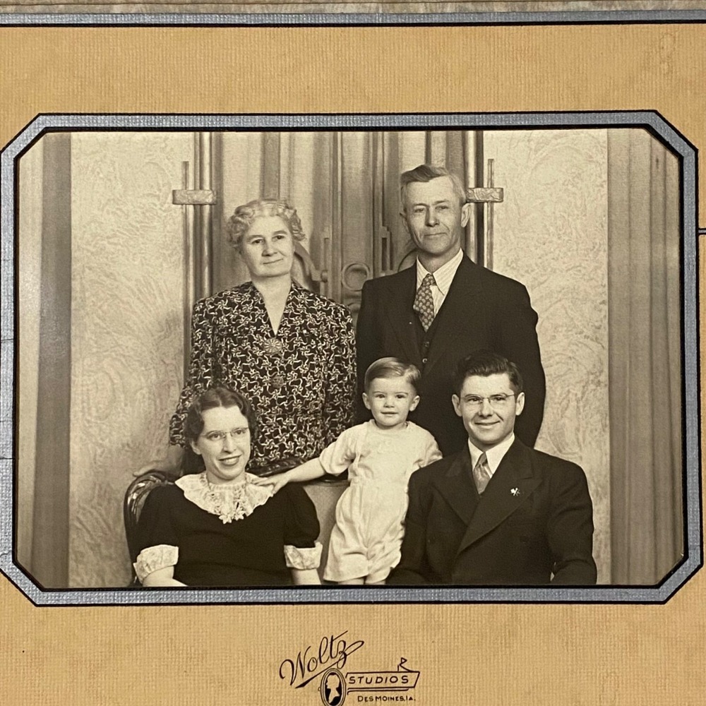 Vintage Family Photo Black and White Woltz Studios Des Moines Iowa Midwest USA